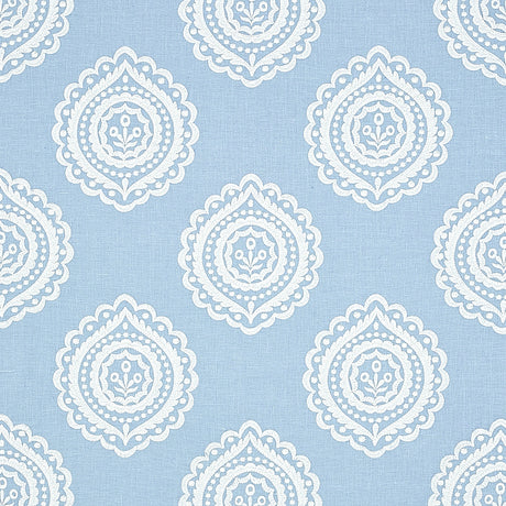 Schumacher Olana Linen Embroidery Sky Fabric - Eade's Wallpaper
