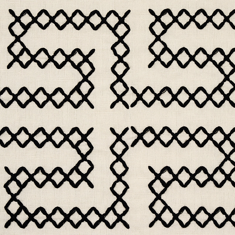 Schumacher 70230 A MAZE EMBROIDERY in BLACK ON IVORY Fabric 