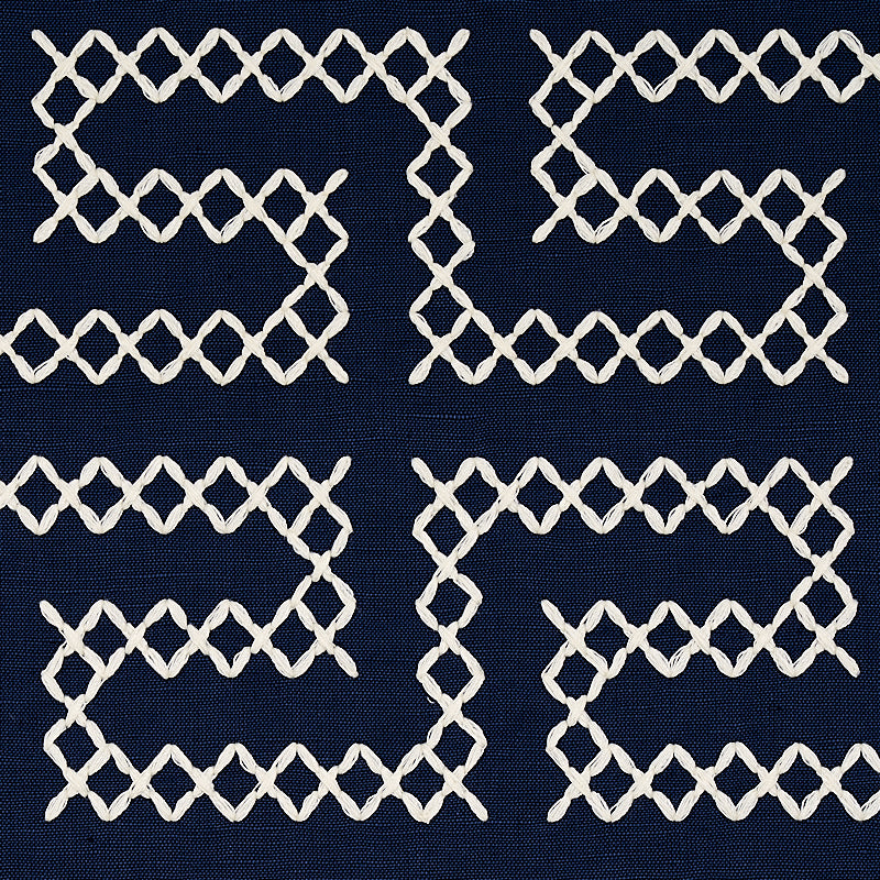 Schumacher 70233 A MAZE EMBROIDERY in NAVY Fabric - CONTEMPO