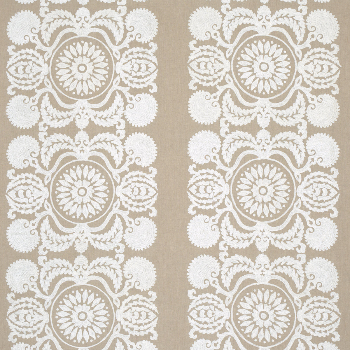 Schumacher Castanet Embroidery Natural Fabric