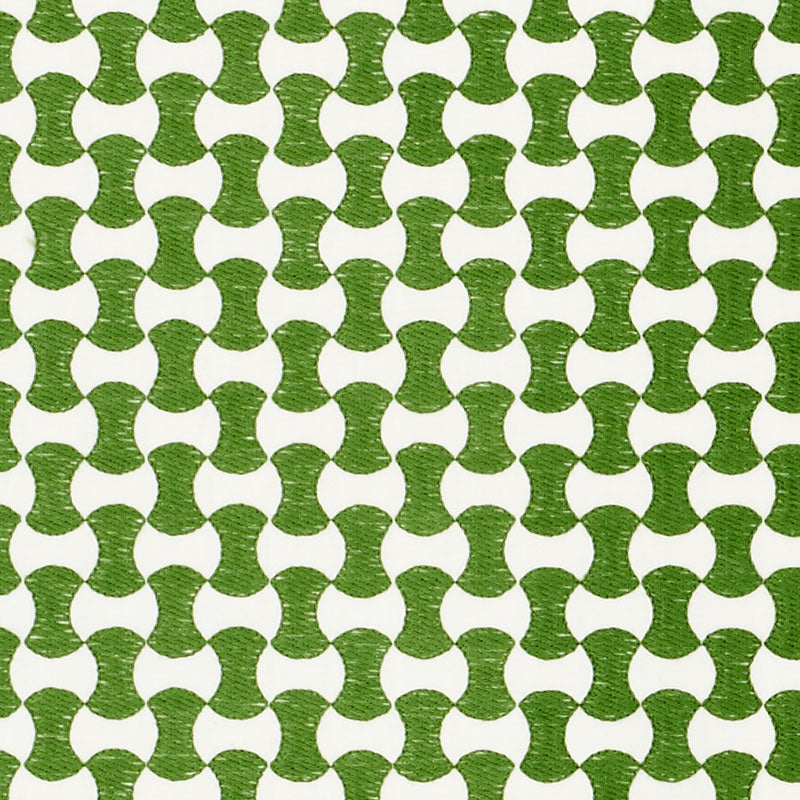 Schumacher Nolita Embroidery Green Fabric - Eade's Wallpaper
