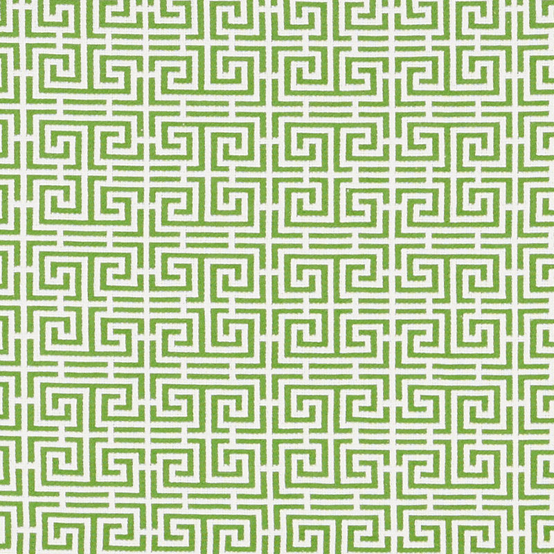Schumacher Chinois Fret Green/White Fabric