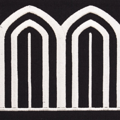 Schumacher 70777 ARCHES EMBROIDERED TAPE WIDE in WHITE ON BL
