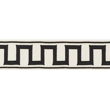 Schumacher 70790 GREEK KEY EMBROIDERED TAPE in BLACK ON IVOR