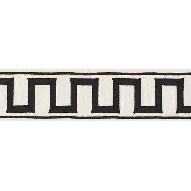 Schumacher 70790 GREEK KEY EMBROIDERED TAPE in BLACK ON IVOR