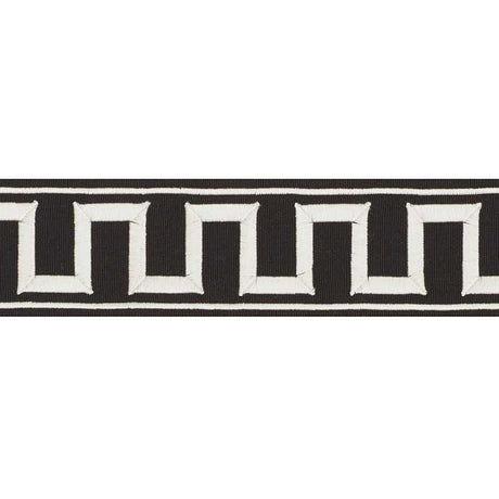 Schumacher 70802 GREEK KEY EMBROIDERED TAPE in WHITE ON BLAC