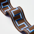 Schumacher 70807 GREEK KEY EMBROIDERED TAPE in BLUE ON BROWN