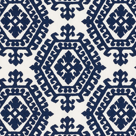 Schumacher Omar Embroidery Navy Fabric - Eade's Wallpaper
