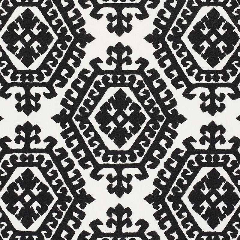 Schumacher Omar Embroidery Black Fabric - Eade's Wallpaper