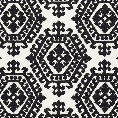 Schumacher Omar Embroidery Black Fabric - Eade's Wallpaper