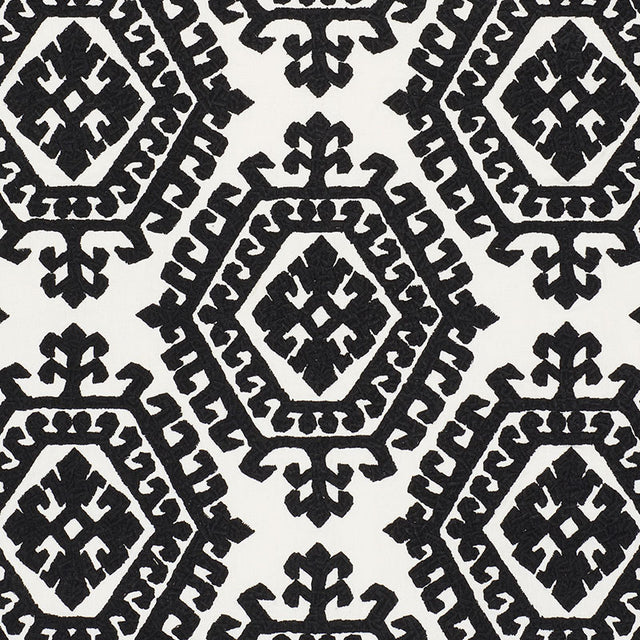 Schumacher Omar Embroidery Black Fabric - Eade's Wallpaper