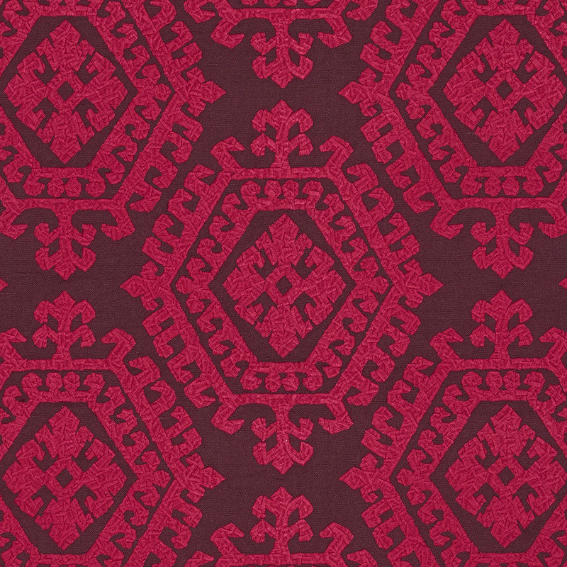 Schumacher Omar Embroidery Berry Fabric - Eade's Wallpaper