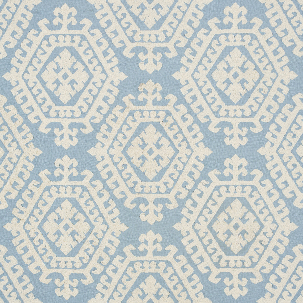 Schumacher Omar Embroidery Sky Fabric - Eade's Wallpaper