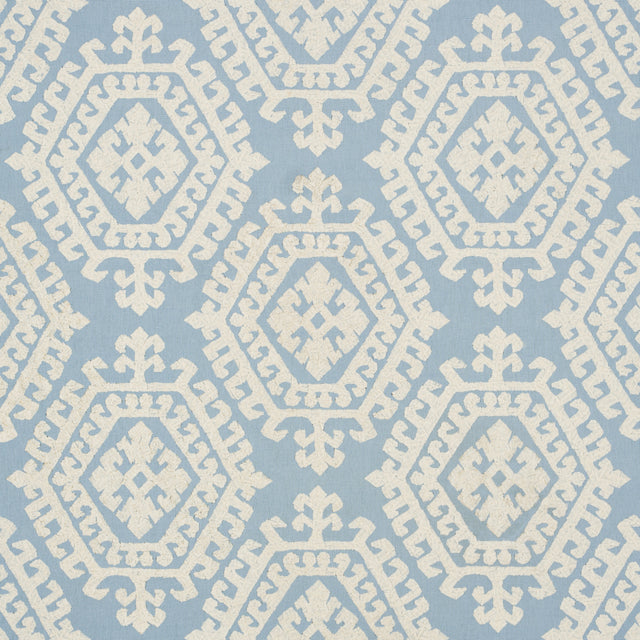 Schumacher Omar Embroidery Sky Fabric - Eade's Wallpaper