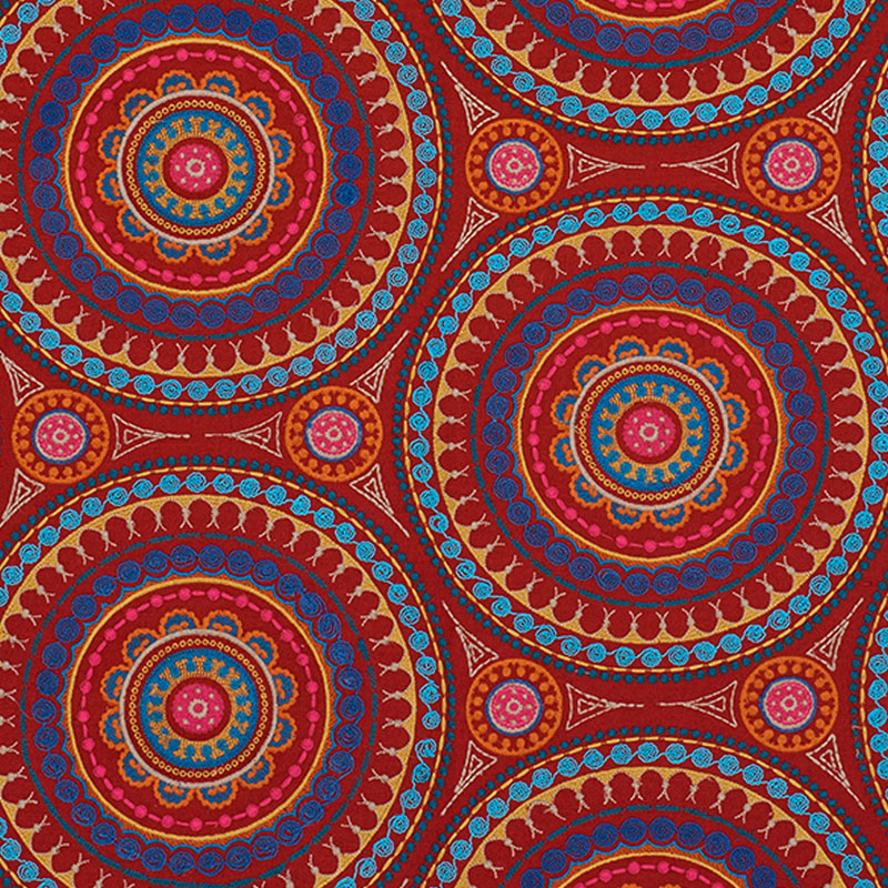 Schumacher Idris Embroidery Red & Multi Fabric