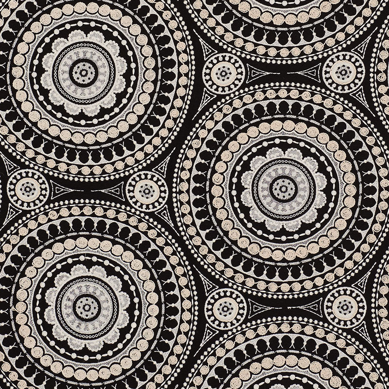Schumacher Idris Embroidery Black & Ivory Fabric