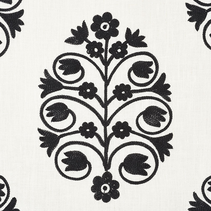Schumacher Talitha Embroidery Blackwork Fabric - Eade's Wallpaper