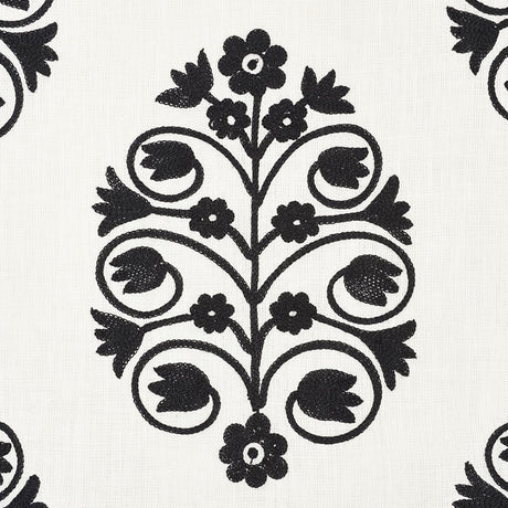 Schumacher Talitha Embroidery Blackwork Fabric - Eade's Wallpaper