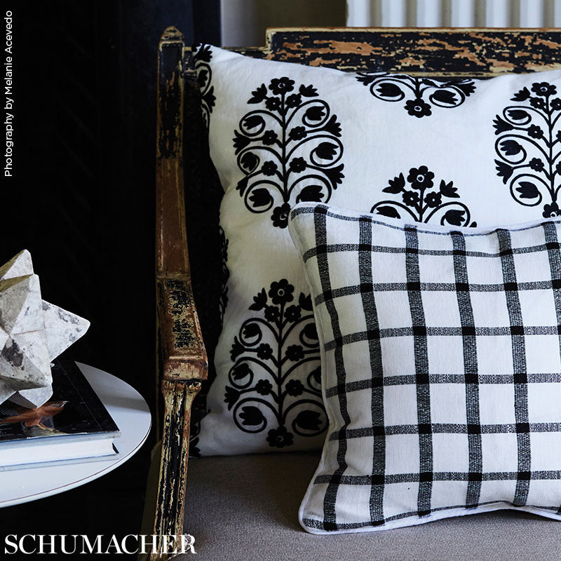 Schumacher Talitha Embroidery Blackwork Fabric - Eade's Wallpaper