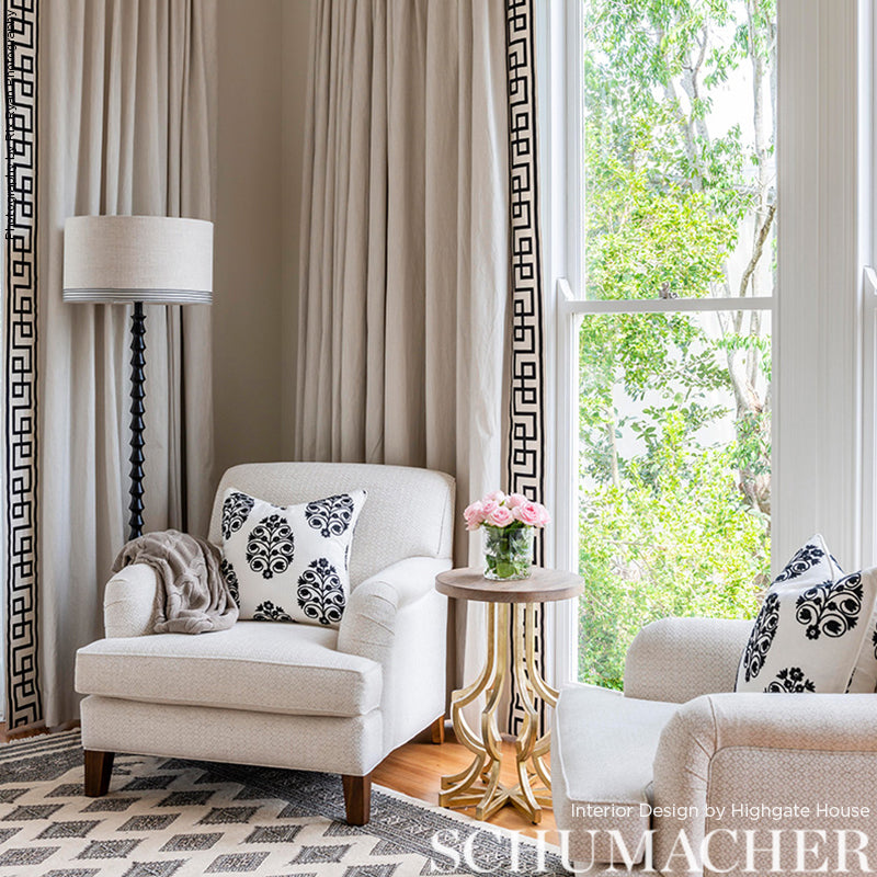 Schumacher Talitha Embroidery Blackwork Fabric - Eade's Wallpaper