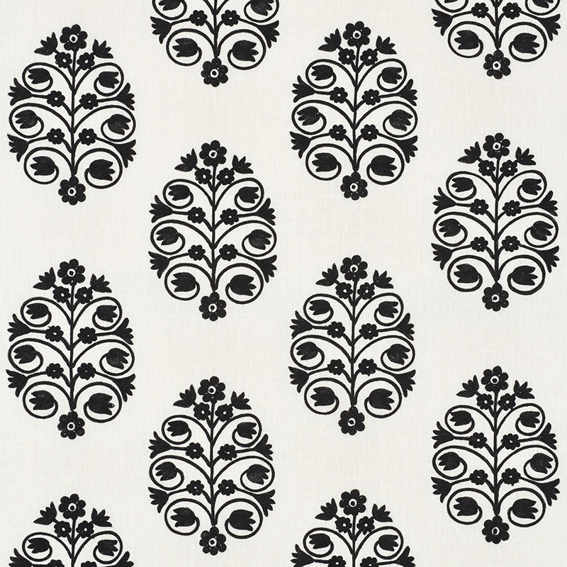 Schumacher Talitha Embroidery Blackwork Fabric - Eade's Wallpaper