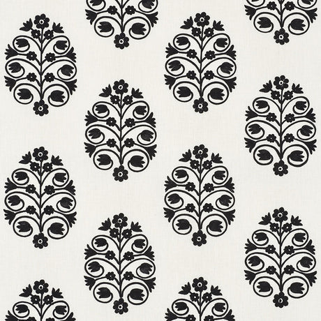 Schumacher Talitha Embroidery Blackwork Fabric - Eade's Wallpaper
