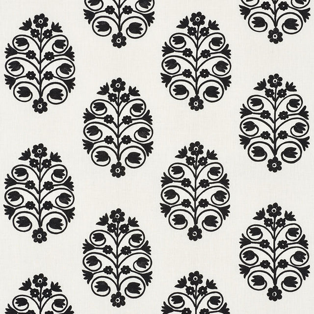 Schumacher Talitha Embroidery Blackwork Fabric - Eade's Wallpaper