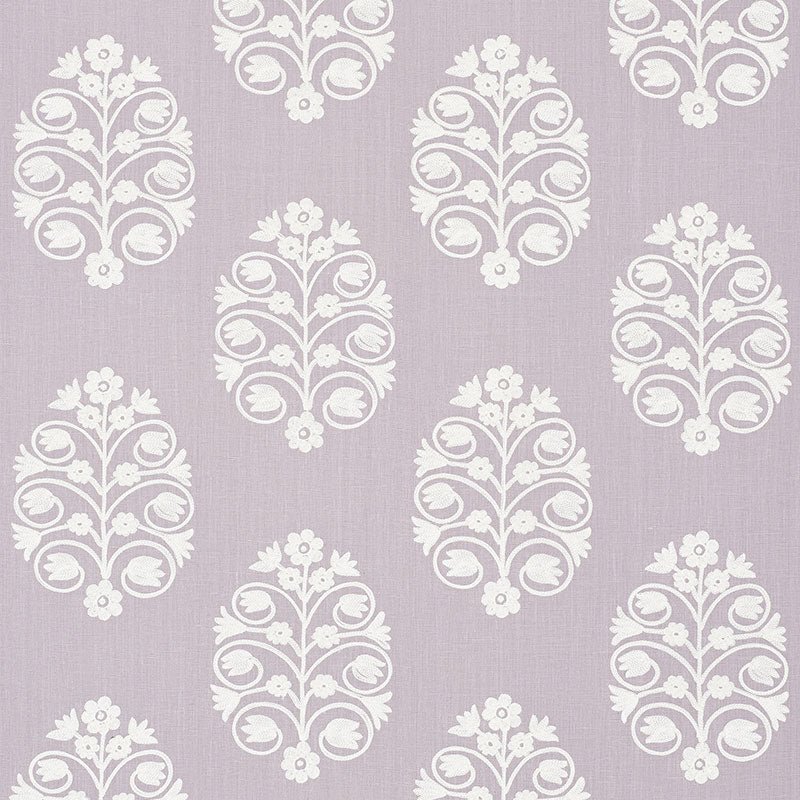 Schumacher Talitha Embroidery Wisteria Fabric - Eade's Wallpaper