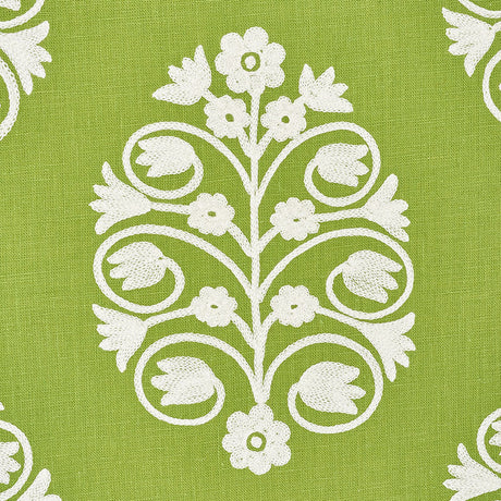 Schumacher Talitha Embroidery Leaf Fabric - Eade's Wallpaper
