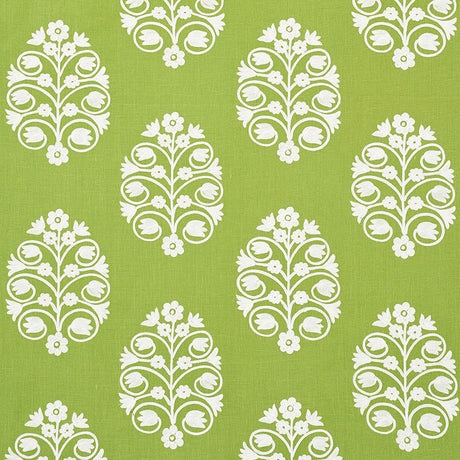 Schumacher Talitha Embroidery Leaf Fabric - Eade's Wallpaper