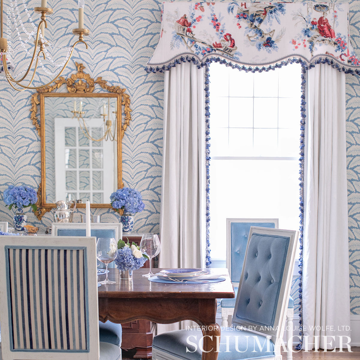 Schumacher Le Matelot Peacock Fabric - Eade's Wallpaper