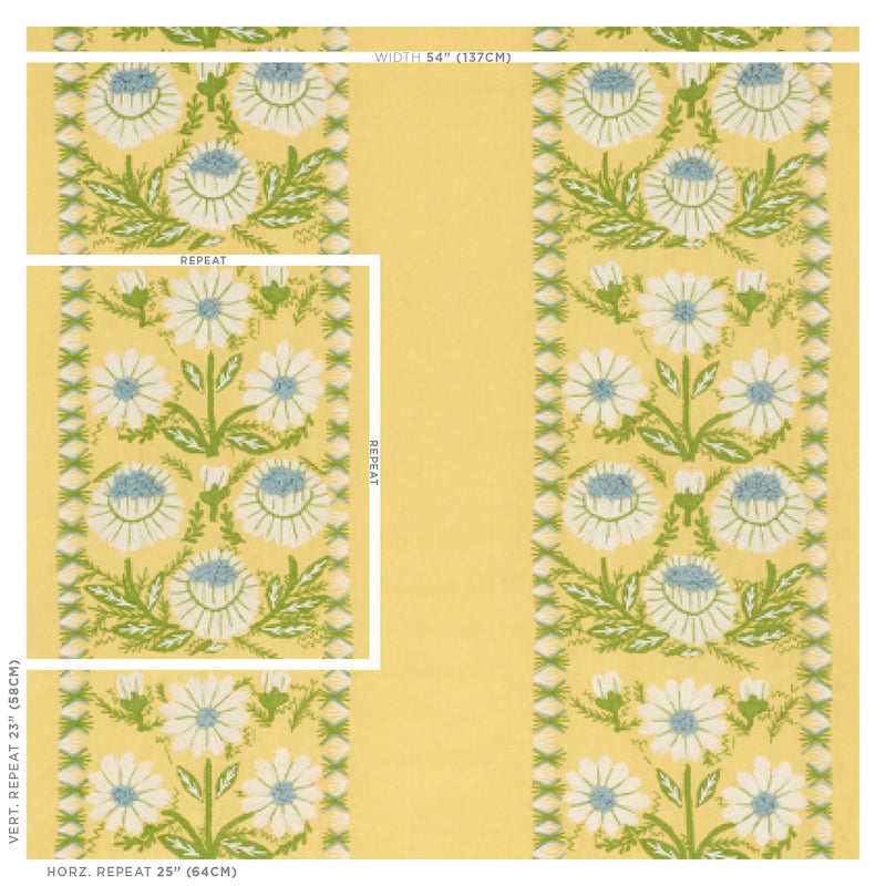 Schumacher Marguerite Embroidery Buttercup Fabric - Eade's Wallpaper