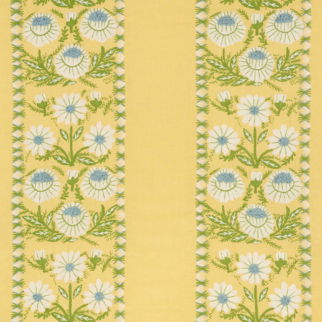 Schumacher Marguerite Embroidery Buttercup Fabric - Eade's Wallpaper
