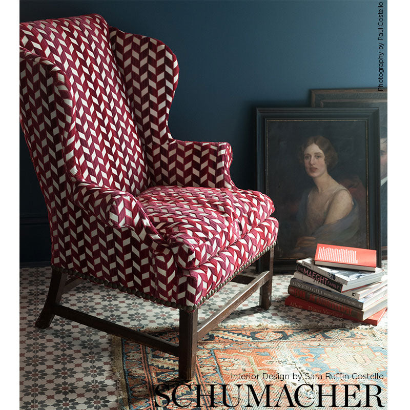 Schumacher Chevron Strié Velvet Lapis Fabric