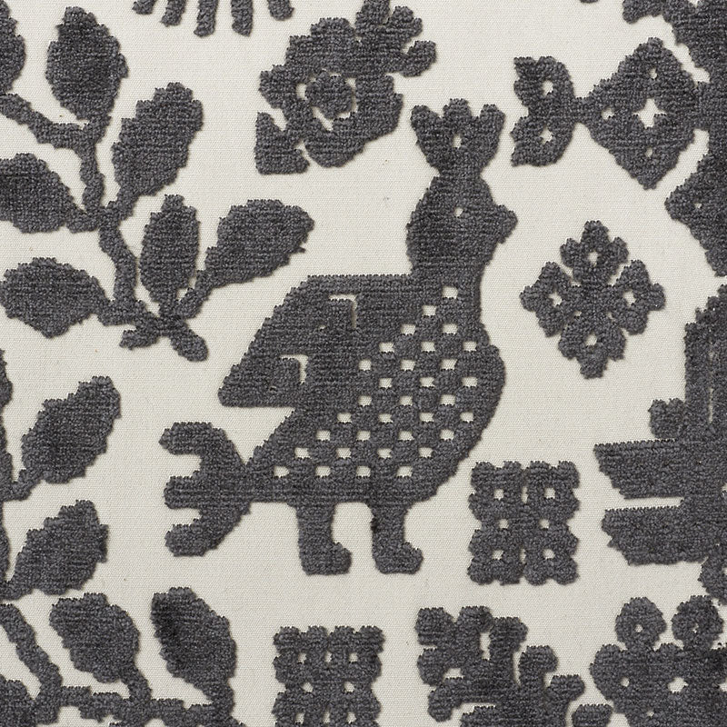 Schumacher Pavone Velvet Carbon Fabric - Eade's Wallpaper