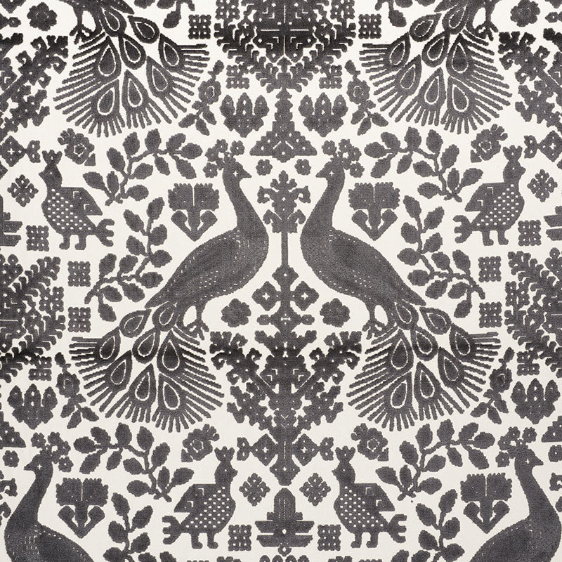 Schumacher Pavone Velvet Carbon Fabric - Eade's Wallpaper