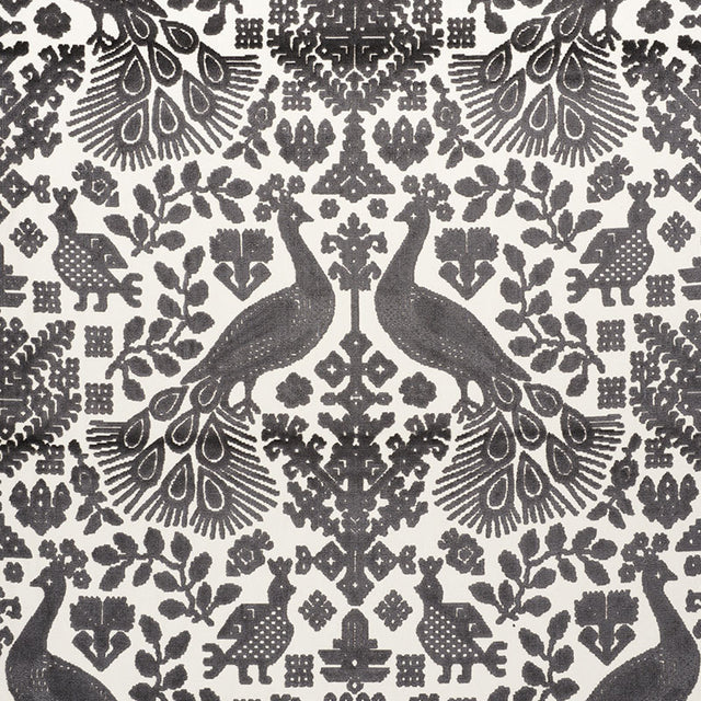 Schumacher Pavone Velvet Carbon Fabric - Eade's Wallpaper
