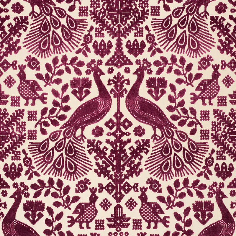 Schumacher Pavone Velvet Garnet Fabric - Eade's Wallpaper