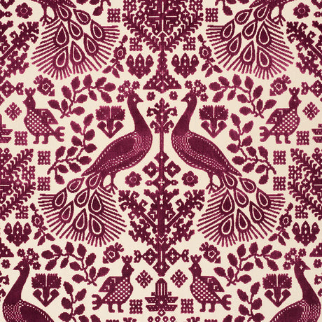 Schumacher Pavone Velvet Garnet Fabric - Eade's Wallpaper