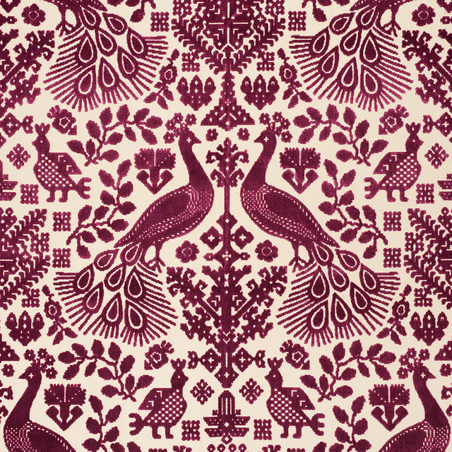 Schumacher Pavone Velvet Garnet Fabric - Eade's Wallpaper
