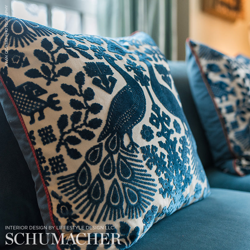 Schumacher Pavone Velvet Peacock Fabric - Eade's Wallpaper