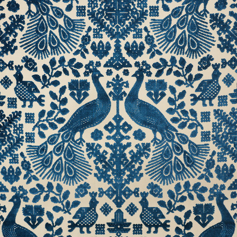 Schumacher Pavone Velvet Peacock Fabric - Eade's Wallpaper