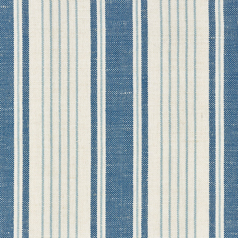 Schumacher Ojai Stripe Prussian Blue Fabric - Eade's Wallpaper