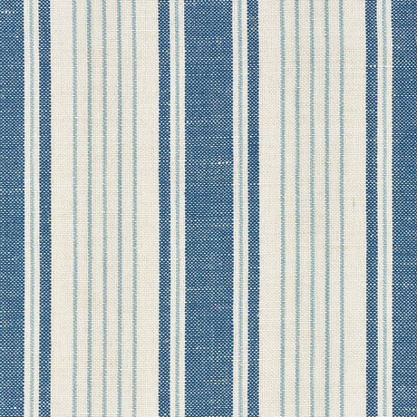 Schumacher Ojai Stripe Prussian Blue Fabric - Eade's Wallpaper