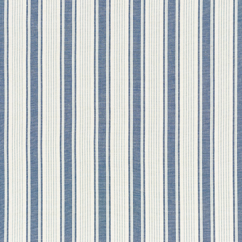 Schumacher Ojai Stripe Prussian Blue Fabric - Eade's Wallpaper