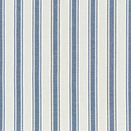 Schumacher Ojai Stripe Prussian Blue Fabric - Eade's Wallpaper