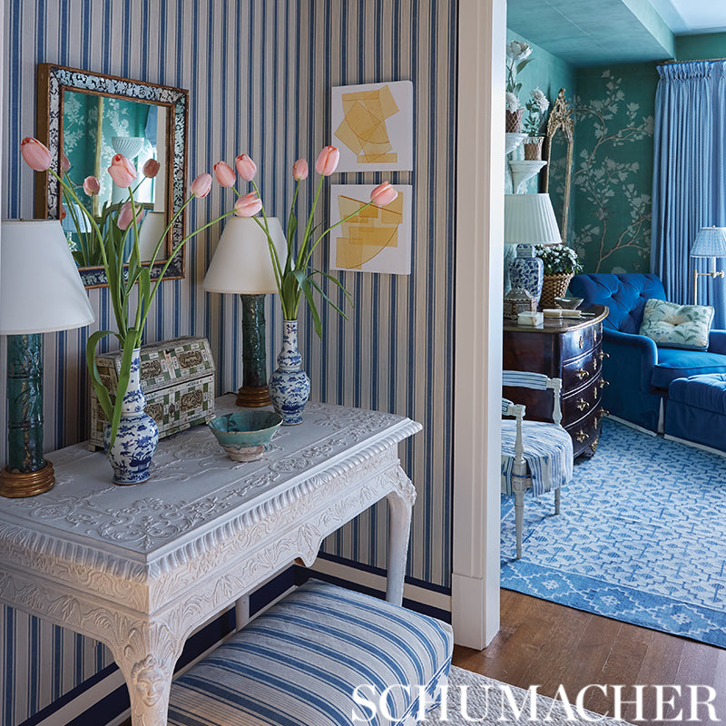 Schumacher Ojai Stripe Red Fabric - Eade's Wallpaper