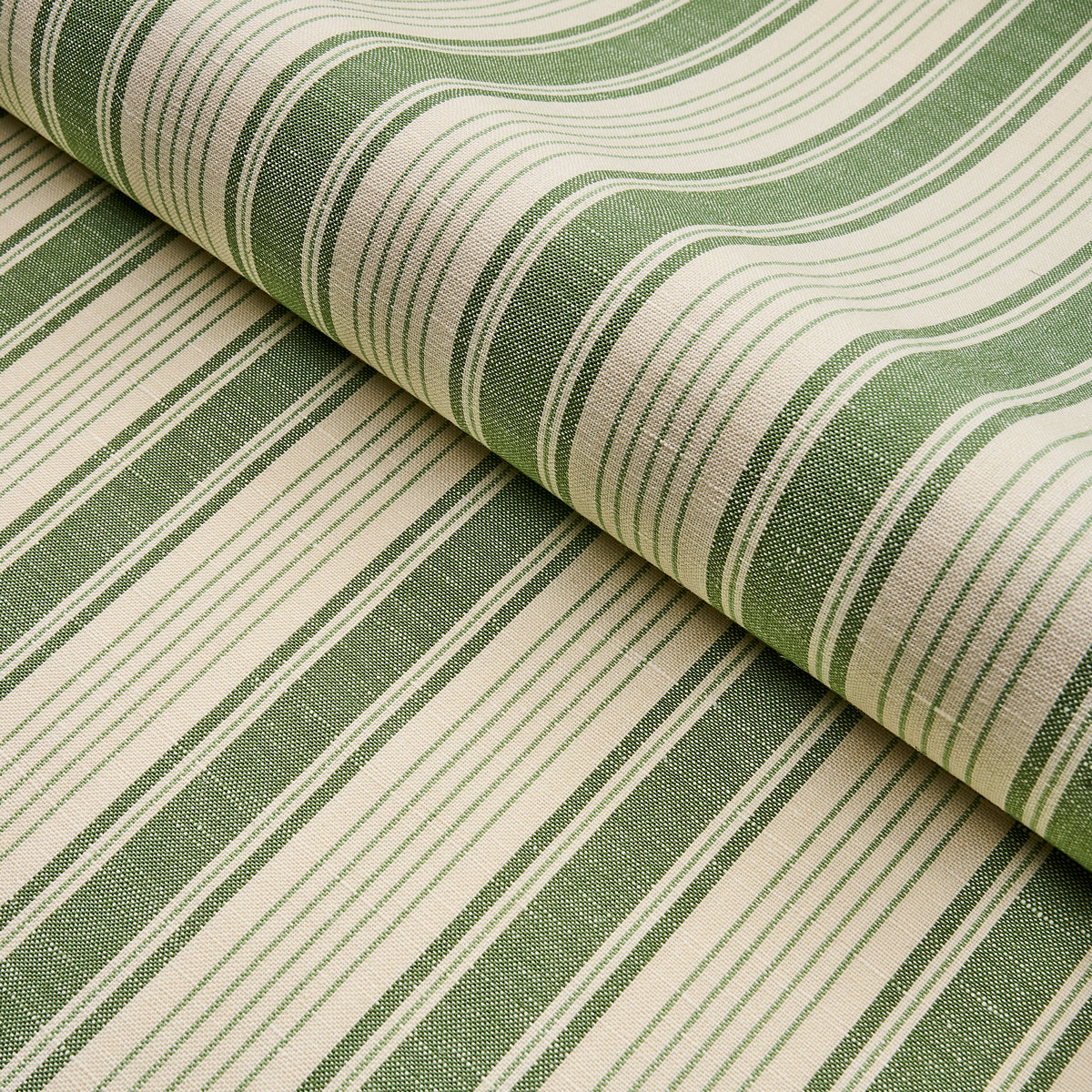 Schumacher Ojai Stripe Leaf Green Fabric - Eade's Wallpaper