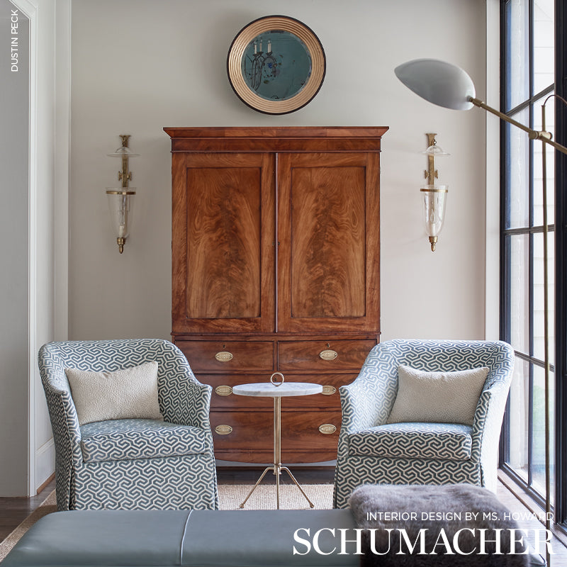 Schumacher Ming Fret Velvet Mineral Fabric - Eade's Wallpaper