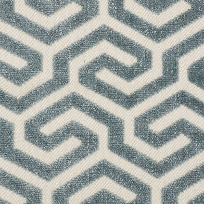 Schumacher Ming Fret Velvet Mineral Fabric - Eade's Wallpaper